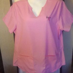 SCRUBSTAR Women’s Size Large Scrub Top Pink Ribbon Breast Cancer Awareness